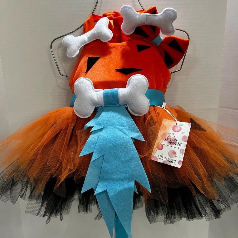 FLINSTONE KIDS ORANGE AND BLACK KIDS COSTUME WITH HEADBAND - Picture 6 of 7